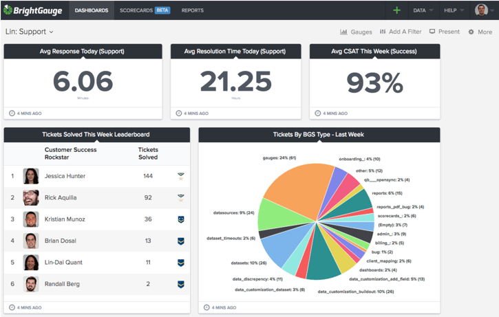 BrightGauge Support Team dashboard