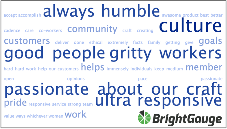 BrightGauge core values word cloud