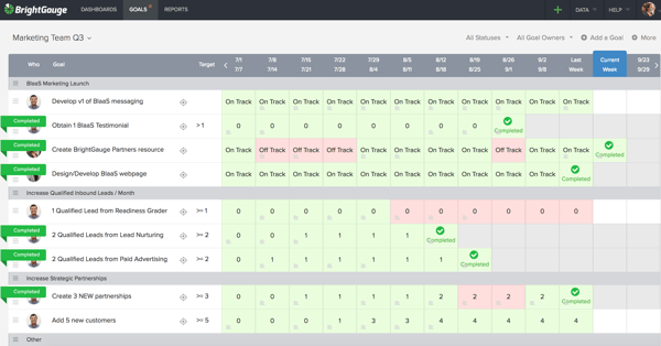 completed goal list example